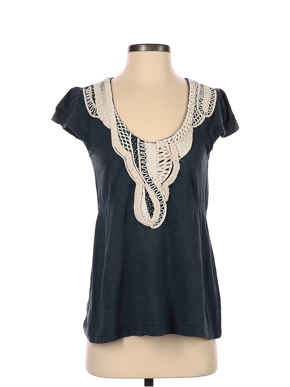 Anthropologie/Yoana Baraschi Embellished Beaded Scoop Neck Top Size S